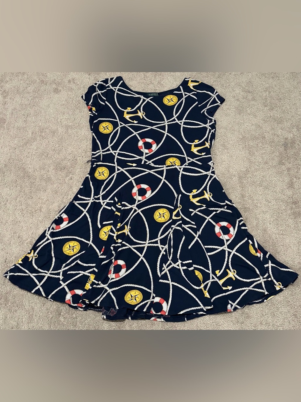 Lauren Ralph Lauren Women’s Blue Nautical Midi Dress Knee Length Size XL